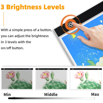 Tablette lumineuse de traçage LED A2 – Table lumineuse ultra-fine à contrôle tactile variable pour peinture au diamant, croquis, animation, transfert de tatouage et streaming, alimentée par USB, LED respectueuses des yeux, compatible Mac/PC | Velora