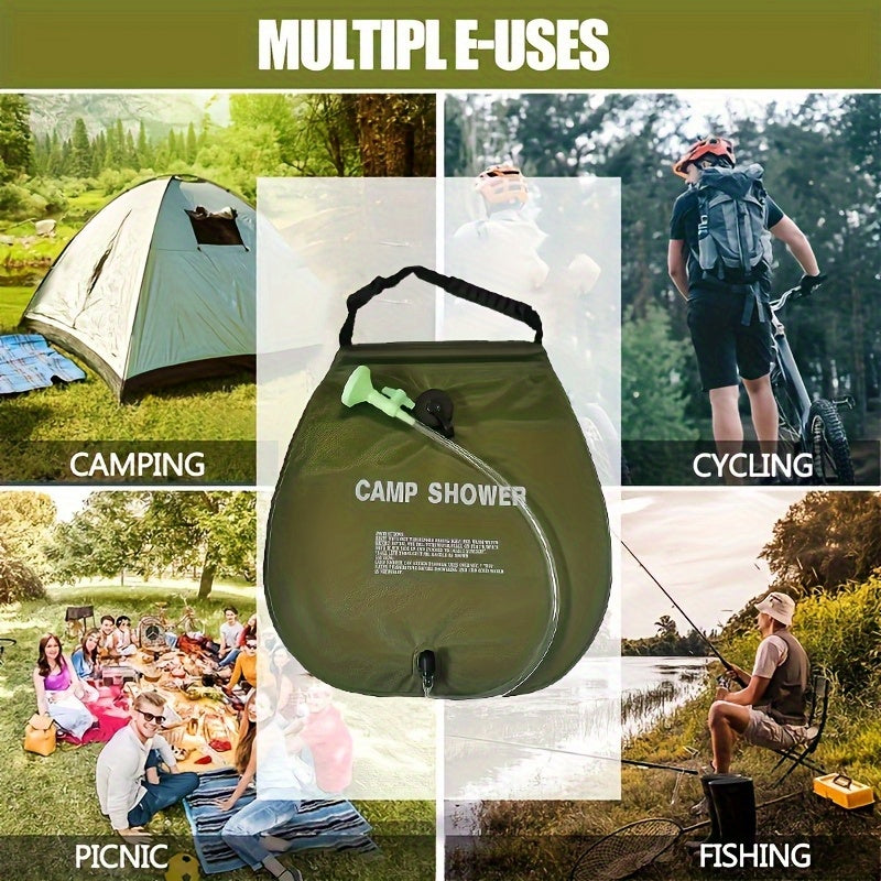Douche de camping portable 20 L | Douche d'extérieur à chauffage solaire avec tuyau réglable | PVC léger et durable | Idéal pour le camping, la plage, les camping-cars et le jardin