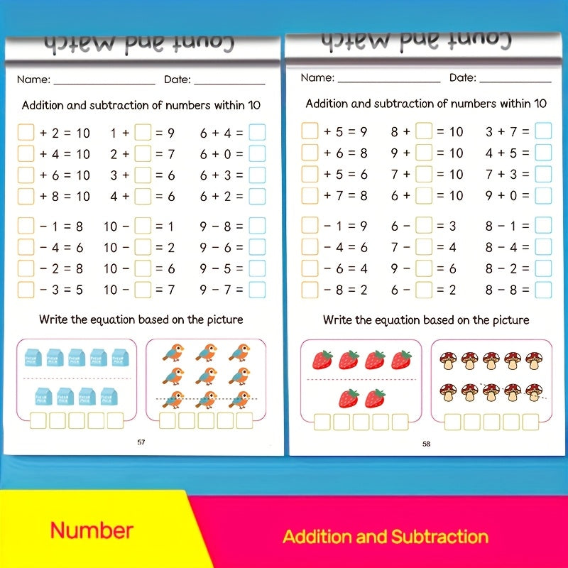 Cahier d'exercices de mathématiques pour enfants – Maternelle et pré-maternelle, 64 pages d'entraînement à l'addition et à la soustraction, cahier d'écriture pour apprendre à tracer les chiffres, apprentissage précoce pour les 3-6 ans