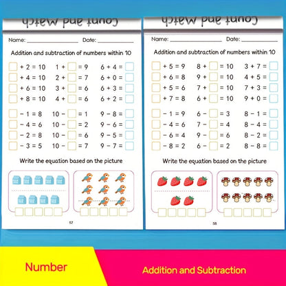 Cahier d'exercices de mathématiques pour enfants – Maternelle et pré-maternelle, 64 pages d'entraînement à l'addition et à la soustraction, cahier d'écriture pour apprendre à tracer les chiffres, apprentissage précoce pour les 3-6 ans