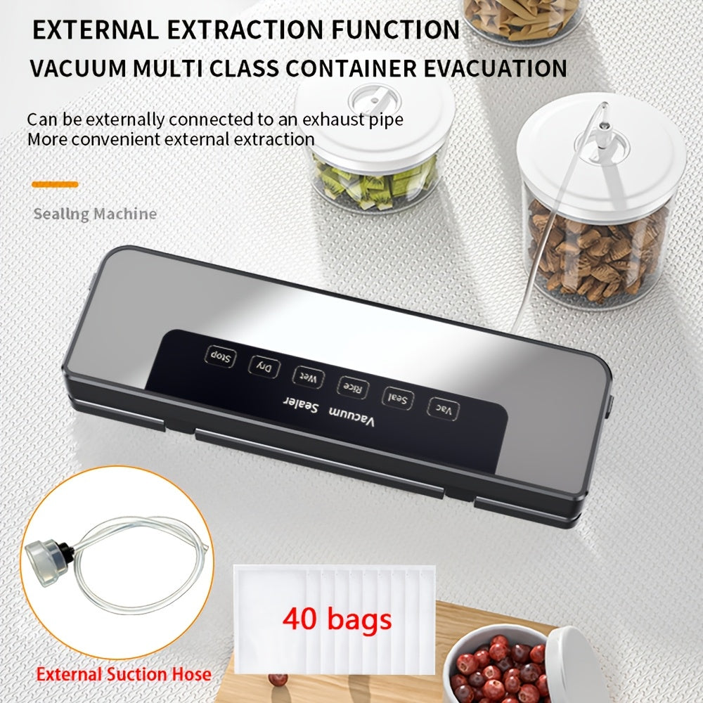 Machine de mise sous vide 65 KPA 6-en-1 avec 40 sacs gratuits – Modes humide et sec, scelleuse sous vide automatique pour la conservation des aliments, appareil professionnel et domestique avec tuyau externe