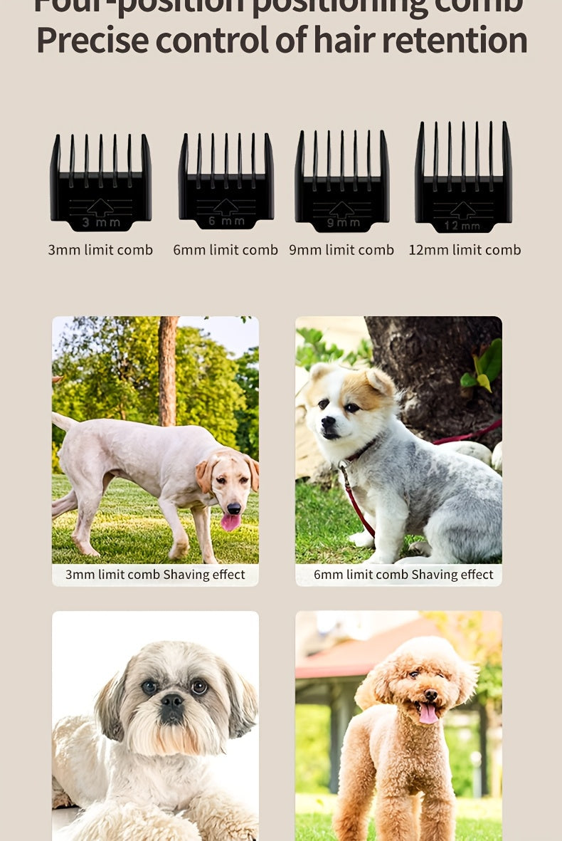 Tondeuse pour animaux sans fil rechargeable avec affichage LED - Tondeuse professionnelle sans fil pour poils de chien, têtes interchangeables, 4 guides de coupe, faible niveau sonore, charge USB 36V, pour chiens, chats et petits animaux