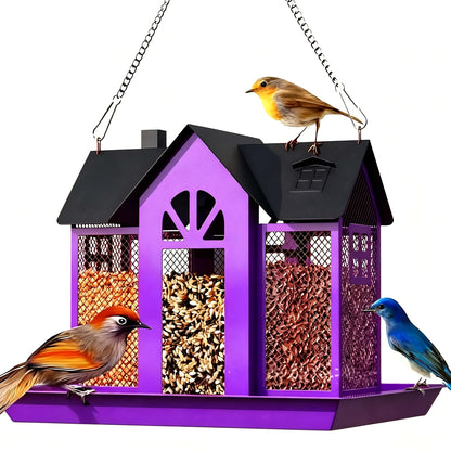 Mangeoire à oiseaux sauvage résistante aux écureuils pour extérieur – Mangeoire suspendue à grande capacité en maille métallique à 3 compartiments, résistante aux intempéries, pour cardinaux, pinsons et oiseaux de jardin, plusieurs couleurs
