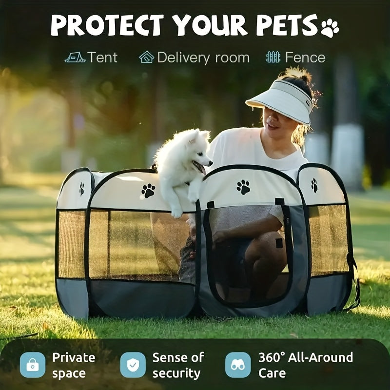 Enclos pliable octogonal pour animaux, niche toutes saisons et lit pour chat – Cage pour chiens et chats en tissu Oxford résistant aux rayures, parc portable pliable pour intérieur, extérieur, camping et voyage