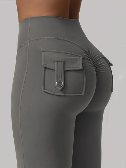 Lot de 3 pantalons évasés taille haute pour femmes – Leggings cargo de sport décontractés, gainants, galbants et séchage rapide, coupe longue, noir, gris, vert