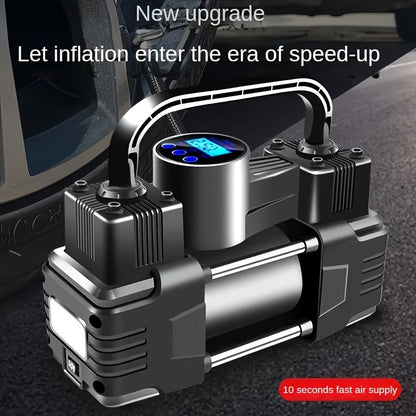 Compresseur d'air portable 12V 150 PSI – Pompe à air automatique à double cylindre avec manomètre numérique LED, arrêt automatique et lampe LED pour voiture, SUV, camion, vélo, ballon de basket et structures gonflables