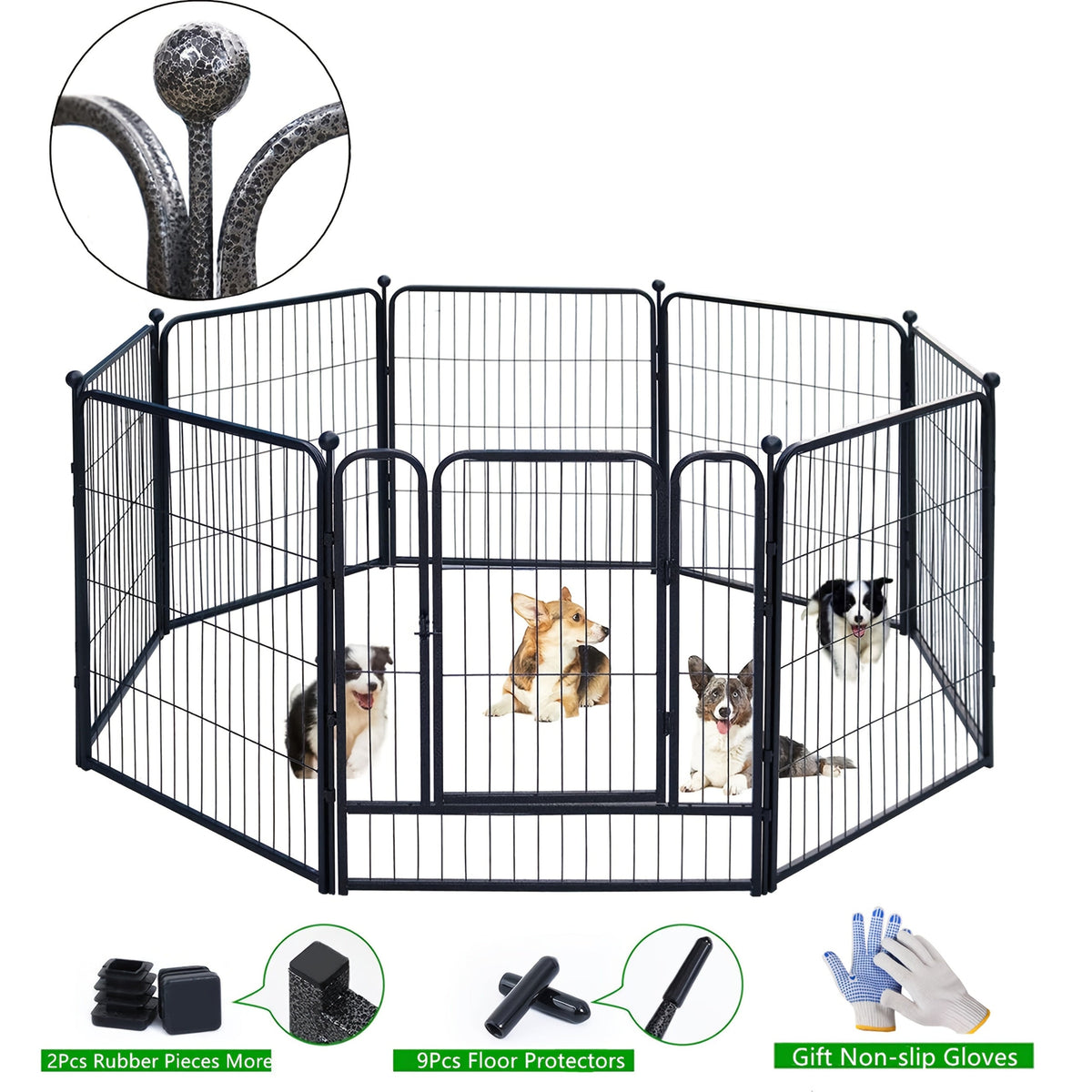 Parc pour chien extérieur, 8 panneaux, 32 pouces, finition martelée – Enclos de jardin pré-assemblé pour chiens de petite à moyenne taille, barrière de jardin, enclos extensible pour animaux