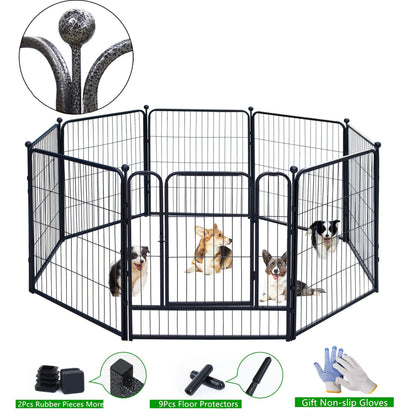 Parc pour chien extérieur, 8 panneaux, 32 pouces, finition martelée – Enclos de jardin pré-assemblé pour chiens de petite à moyenne taille, barrière de jardin, enclos extensible pour animaux