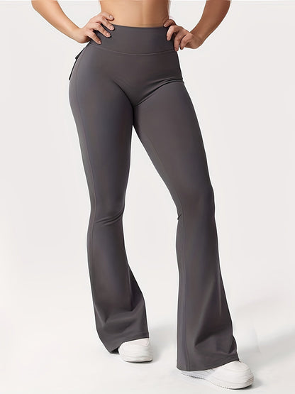 Ensemble 3 pièces pour femme : pantalon de yoga évasé à taille haute avec ceinture et poches, legging galbant effet push-up, squat-proof, 90 % polyester extensible, coupe évasée pour le sport, la gym, la course et le quotidien