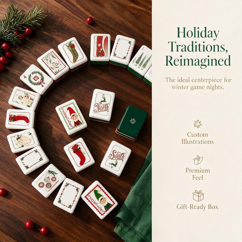 Jeu de mah-jong américain, 160 tuiles en acrylique de qualité supérieure avec motifs festifs – Jeu de société pour fêtes de Noël, Halloween, événements scolaires et réunions sociales
