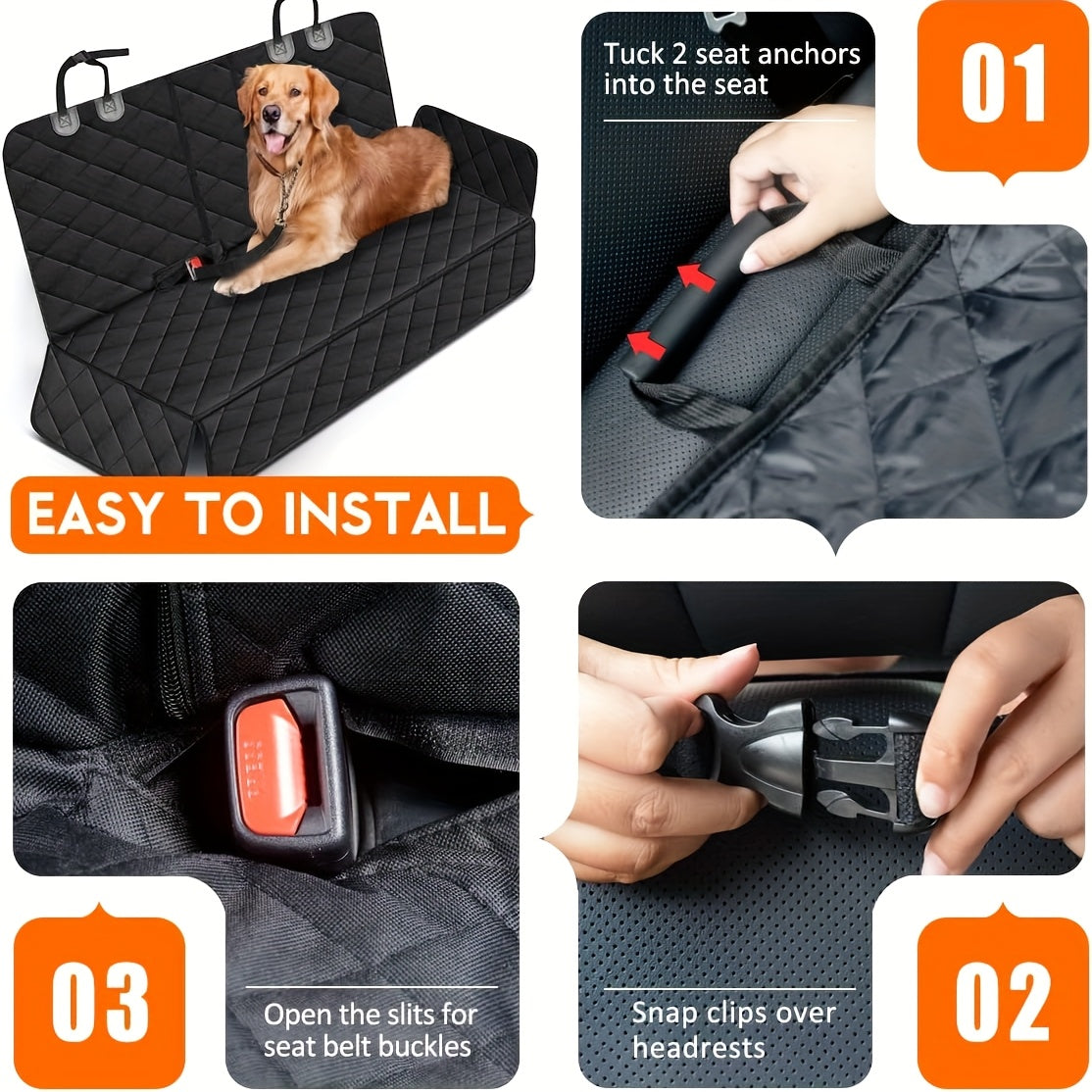 Housse de siège arrière fractionnable 60/40 pour voitures, camions et VUS – Protection de siège arrière imperméable pour animaux et enfants, 100 % polyester facile à nettoyer, ajustement universel, noir
