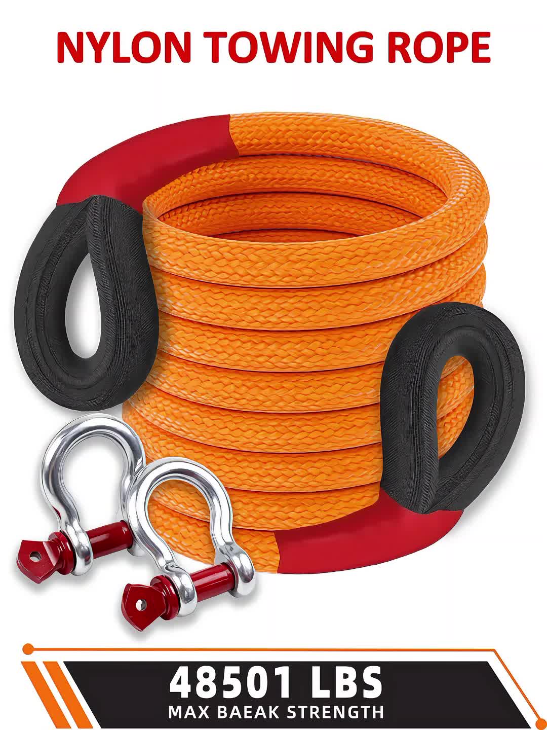 Corde de récupération cinétique 22 tonnes 48501 lbs – Corde de remorquage en nylon robuste avec manilles et sac de rangement pour camion, SUV, UTV, VTT, sauvetage d'urgence tout-terrain