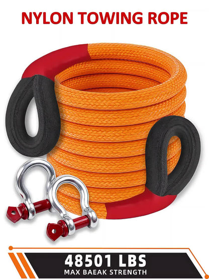 Corde de récupération cinétique 22 tonnes 48501 lbs – Corde de remorquage en nylon robuste avec manilles et sac de rangement pour camion, SUV, UTV, VTT, sauvetage d'urgence tout-terrain