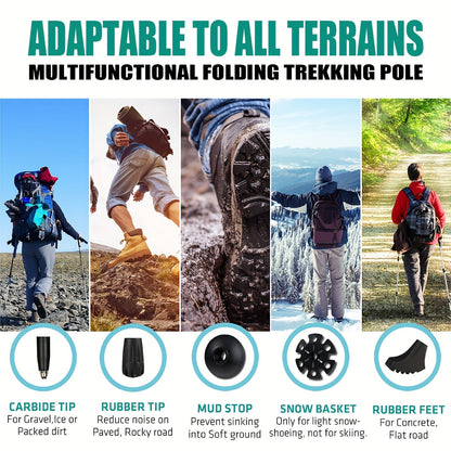 Lot de 2 bâtons de marche pliables, ultra-légers en alliage d'aluminium 7075, bâtons de randonnée télescopiques avec poignées ergonomiques antidérapantes, dragonnes et hauteur réglable pour hommes et femmes, idéal pour le trekking et la randonnée.