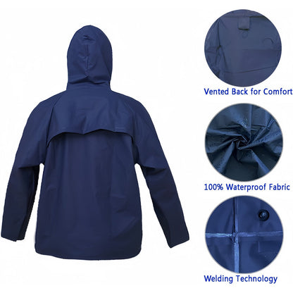 Ensemble de pluie imperméable pour hommes et femmes – Manteau de pluie léger et coupe-vent avec pantalon, équipement de pluie compact pour la randonnée, la pêche, le cyclisme et les sports de plein air, bleu marine, S-XXXL