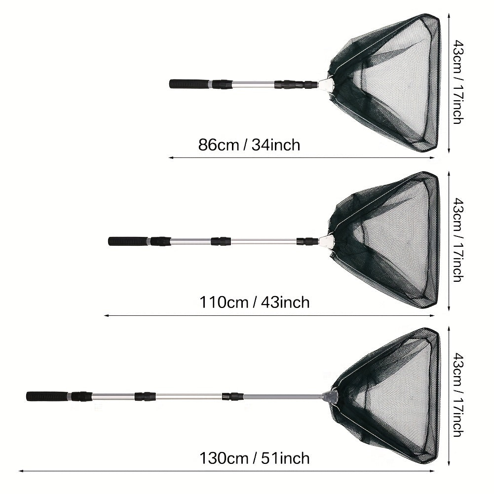 Épuisette de pêche pliable avec manche télescopique en alliage d'aluminium – 3 tailles 86 cm, 110 cm, 130 cm, filet métallique escamotable pour poissons, crabes, écrevisses et crevettes, équipement de pêche portable