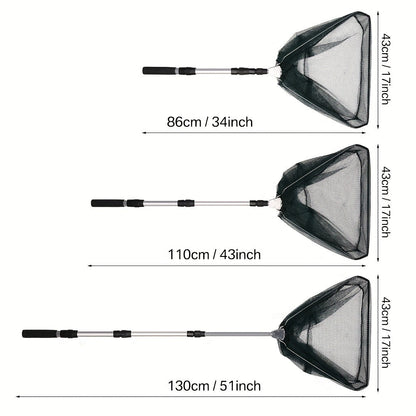 Épuisette de pêche pliable avec manche télescopique en alliage d'aluminium – 3 tailles 86 cm, 110 cm, 130 cm, filet métallique escamotable pour poissons, crabes, écrevisses et crevettes, équipement de pêche portable
