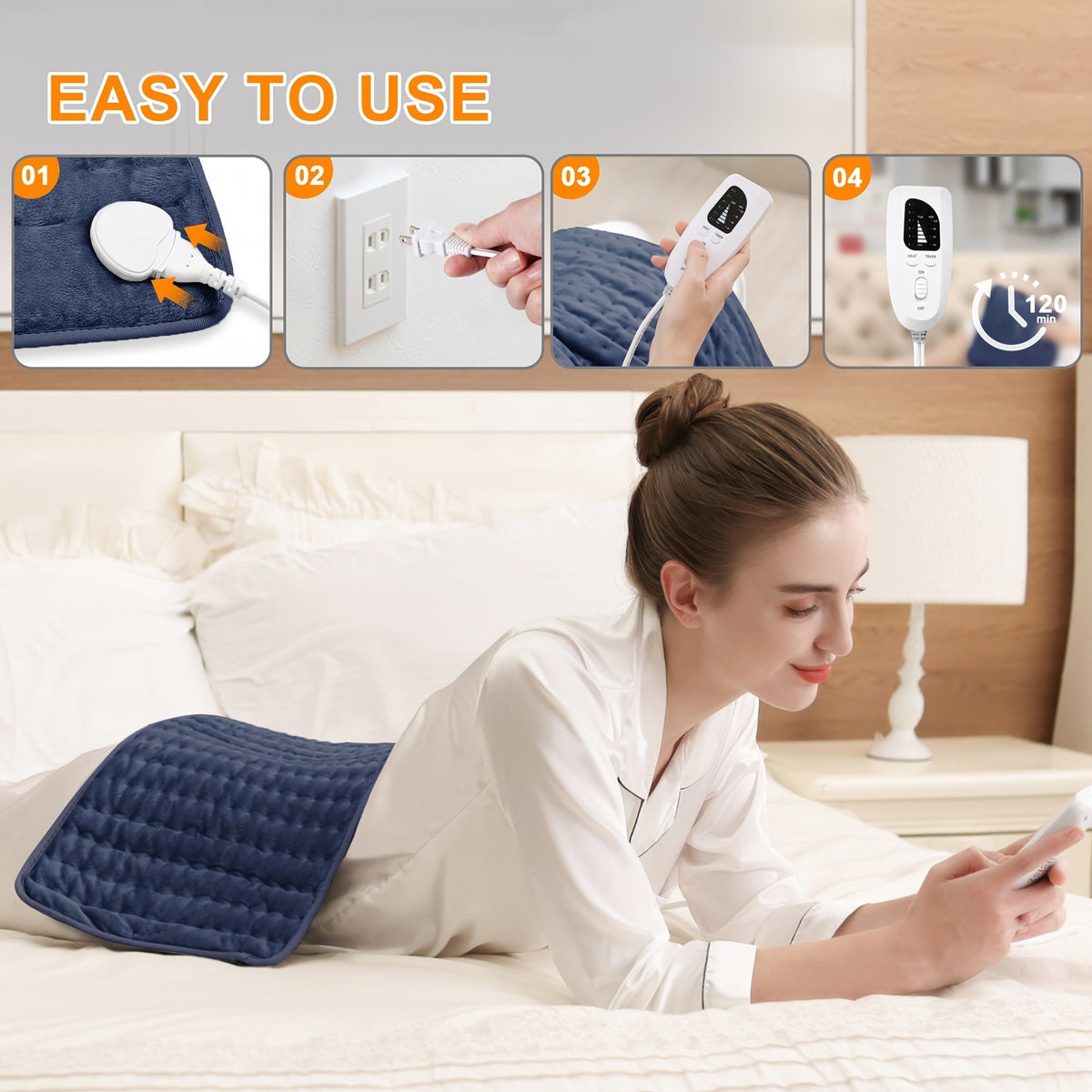Coussin chauffant extra large 60 cm x 30 cm pour le dos, le cou et les épaules – 6 réglages de chaleur, arrêt automatique, utilisation humide/sèche, flanelle lavable, cadeau idéal