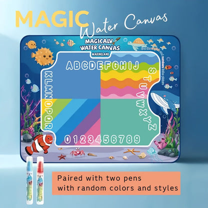 Tapis de dessin à l'eau pour enfants, toile de peinture magique réutilisable, kit d'art sans taches, 3 ans et +, grand format 80x60 cm, motifs animaux marins, boîte cadeau