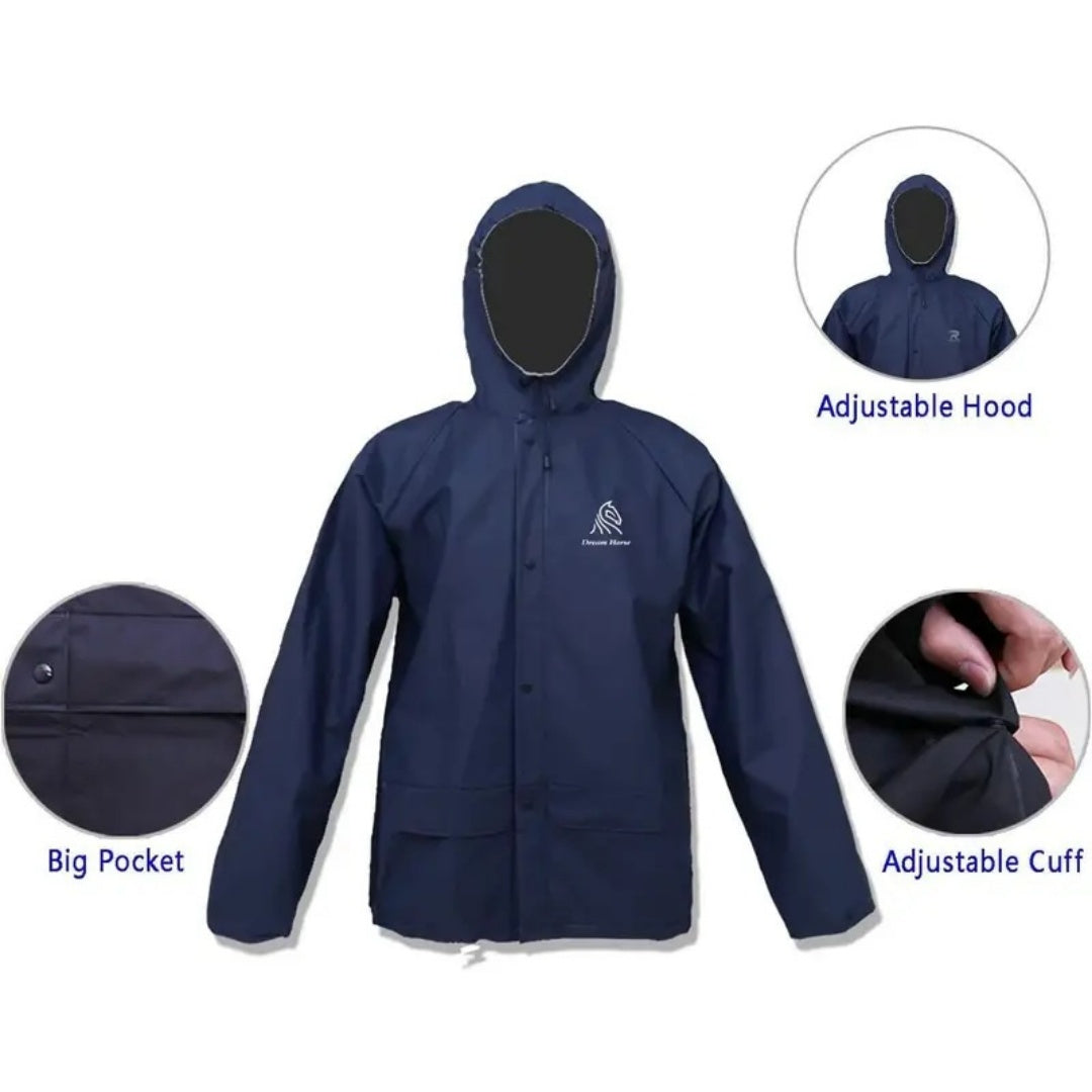Ensemble de pluie imperméable pour hommes et femmes – Manteau de pluie léger et coupe-vent avec pantalon, équipement de pluie compact pour la randonnée, la pêche, le cyclisme et les sports de plein air, bleu marine, S-XXXL