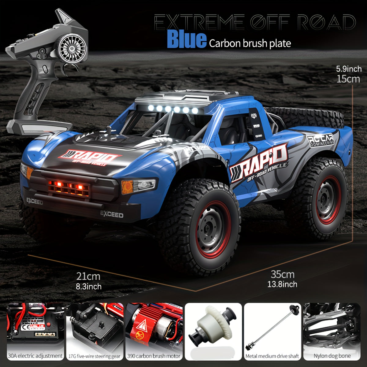 Voiture radiocommandée tout-terrain 4WD à l'échelle 1:14 – Moteur brushless PRO 50-70 km/h ou moteur à balais 38 km/h – Camion télécommandé quatre roues motrices pour adultes et enfants