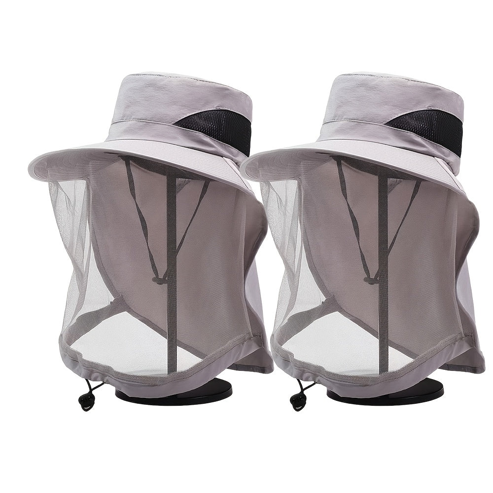 Chapeau de pêche anti-moustique avec voile de protection, 2 pièces, chapeau de soleil en maille respirante, protection UV, anti-insectes pour hommes et femmes - Chapeau d'été anti-abeilles pour la randonnée en plein air, le camping et la pêche de nuit