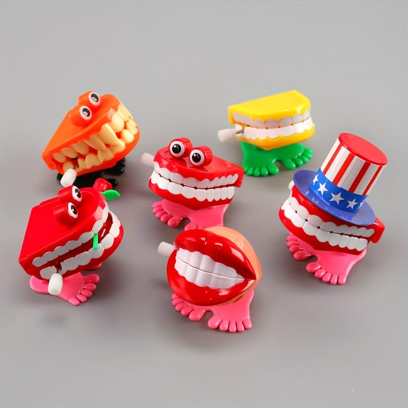Lot de 5 jouets à remonter « dents marcheuses » avec yeux et pieds rigolos, cadeau fantaisie pour Halloween, Noël ou décoration de bureau – Style et couleur aléatoires