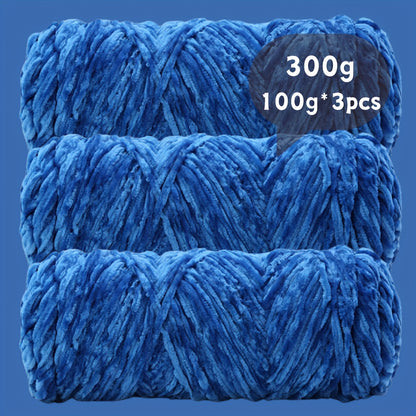 Fil chenille velours, lot de 3 pelotes de 300 g (3 x 100 g), laine douce et épaisse pour tricot et crochet, 47 couleurs, idéal pour débutants, artisanat de luxe pour pulls, écharpes, bonnets, poupées, sacs, amigurumi et projets DIY