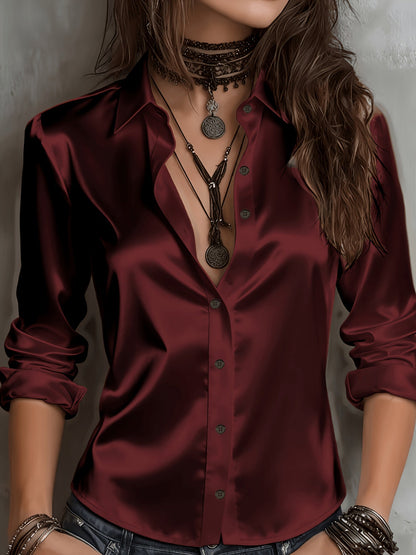 Chemisier élégant en satin pour femme, haut boutonné à l'aspect soyeux, idéal pour le travail, le bureau ou une tenue décontractée, toutes saisons, tailles S M L XL XXL