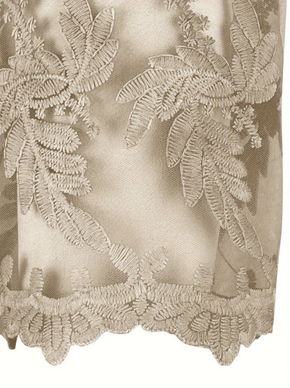 Haut à col carré et manches courtes pour femme – Tunique en dentelle brodée à motif maillé de couleur unie, chemisier élégant et décontracté pour l'été, tailles S-XXL, kaki