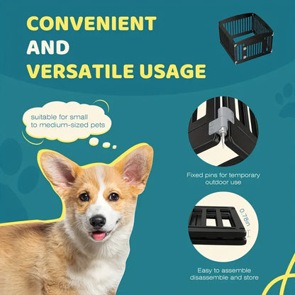 Parc pour chiens pliable à 4 ou 6 panneaux avec fond antidérapant, enclos portable pour chiots, intérieur et extérieur, avec porte à verrouillage de sécurité pour chiens de taille moyenne – Noir et blanc
