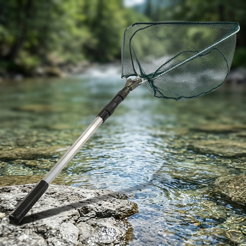 Épuisette de pêche télescopique pliable avec cadre en alliage d'aluminium – Manche extensible de 55 à 190 cm pour la pêche au bar, à la truite et à la mouche, épuisette professionnelle portable et repliable