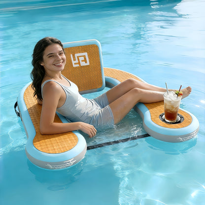Chaise flottante gonflable pour adulte 114 cm x 61 cm x 15 cm, siège en filet avec mousse souple EVA de 12 mm et porte-gobelet intégré - Matelas flottant pour piscine, lac et bateau, disponible en lot de 1 ou 2 pièces