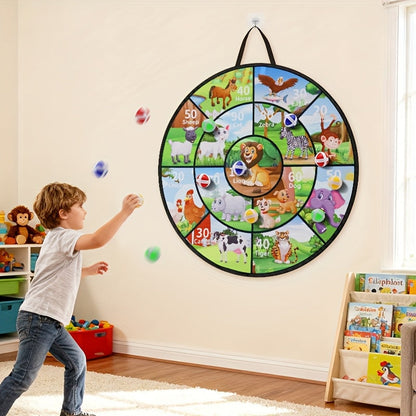Jeu de cible à balles scratch pour enfants de 74 cm avec 12 balles - Grande cible animale double face pour activités intérieures et extérieures, jeu de fête pour garçons et filles, cadeau amusant pour l'été, un anniversaire, Noël ou Halloween
