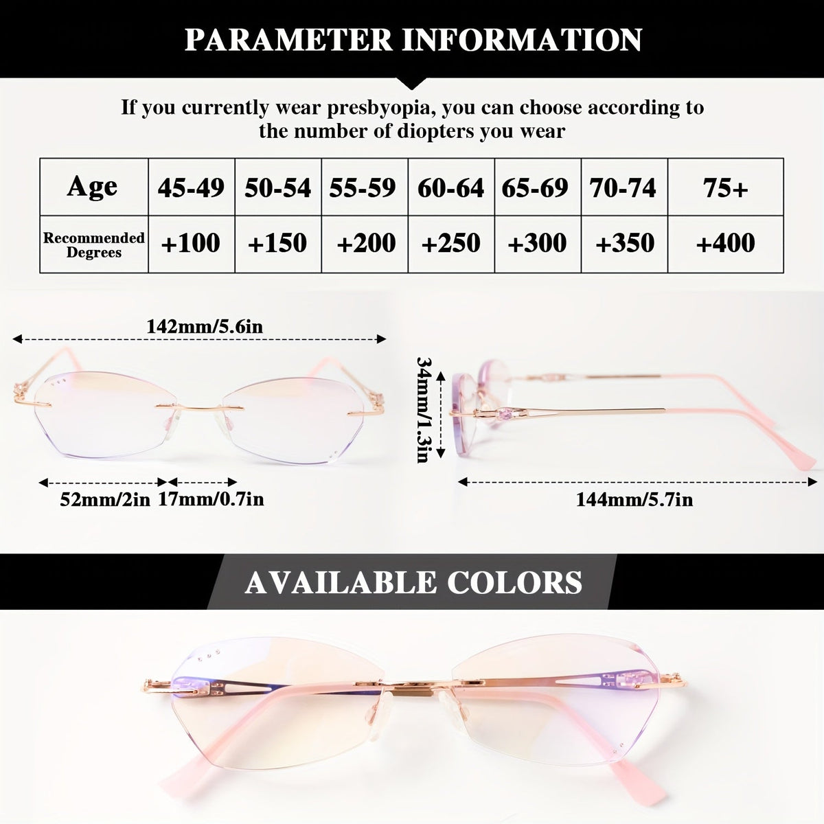 Lunettes de lecture pour femme roses à strass avec verres photochromiques – Branches élégantes effet miroir, charnières en alliage doré, corrections de +1,00 à +4,00, cadeau élégant pour femme pour Noël et anniversaire
