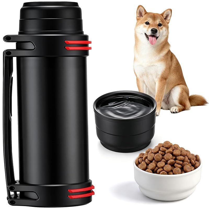 Grande gourde pour chien 2 L en acier inoxydable isotherme – Abreuvoir de voyage portable avec couvercle bol amovible pour la marche, la randonnée et le camping, anti-fuite pour chiens de toutes tailles