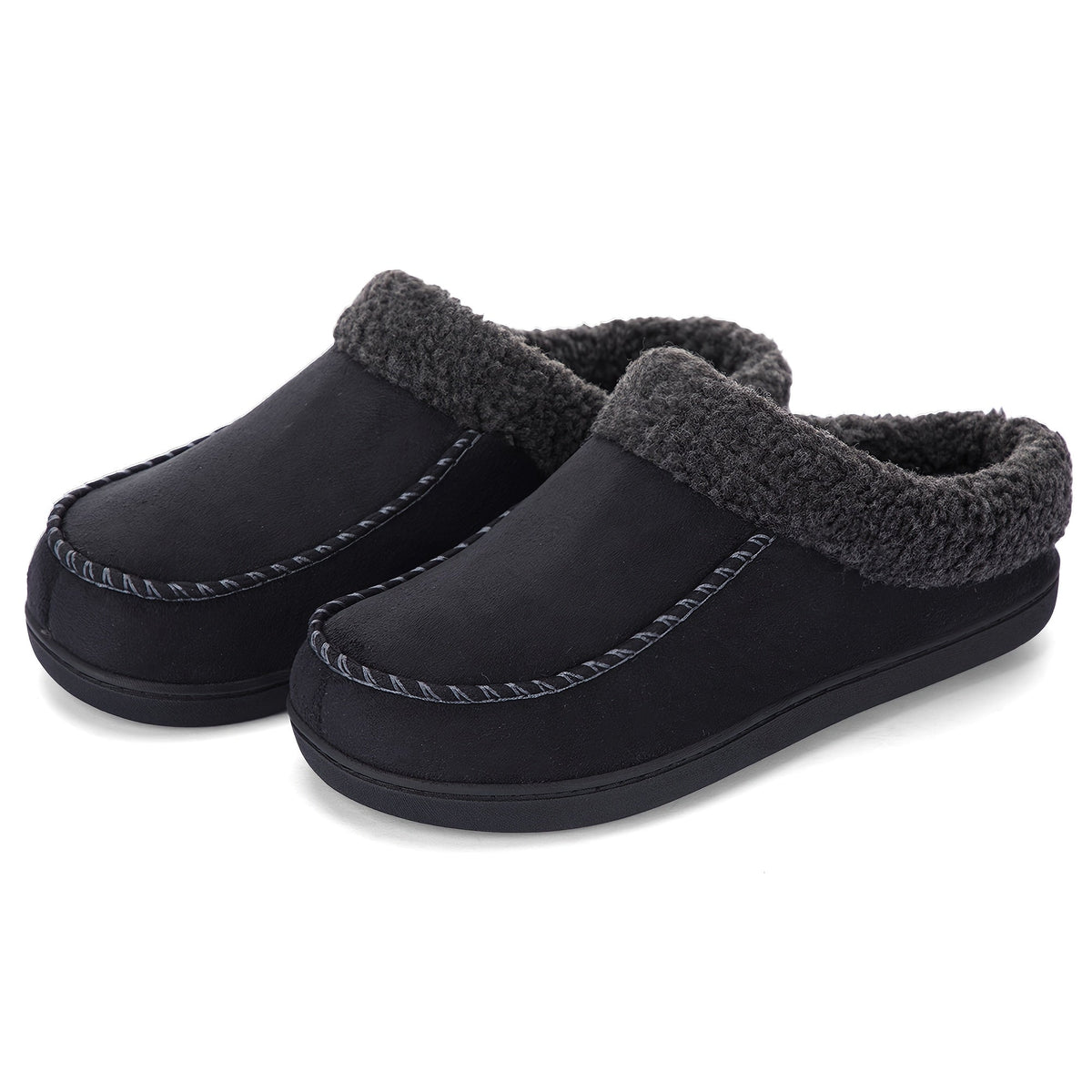 Mocassins pour homme à col en peau de mouton – Rembourrage en mousse à mémoire de forme, semelle antidérapante en TPR, doublure chaude, chaussures à enfiler pour l'intérieur et l'extérieur en toute saison – Brun café, chameau, noir (US 7–12)