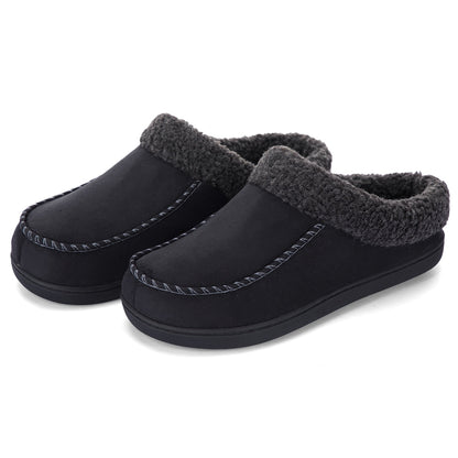 Mocassins pour homme à col en peau de mouton – Rembourrage en mousse à mémoire de forme, semelle antidérapante en TPR, doublure chaude, chaussures à enfiler pour l'intérieur et l'extérieur en toute saison – Brun café, chameau, noir (US 7–12)