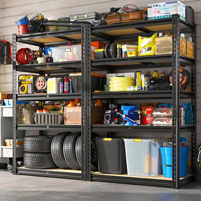 Étagère de rangement robuste en métal à 5 niveaux pour garage, 907 kg (2000 lb) – Étagère de rangement en acier réglable de 152 à 183 cm pour garage, sous-sol, garde-manger, cuisine et entrepôt, assemblage sans outils, noir