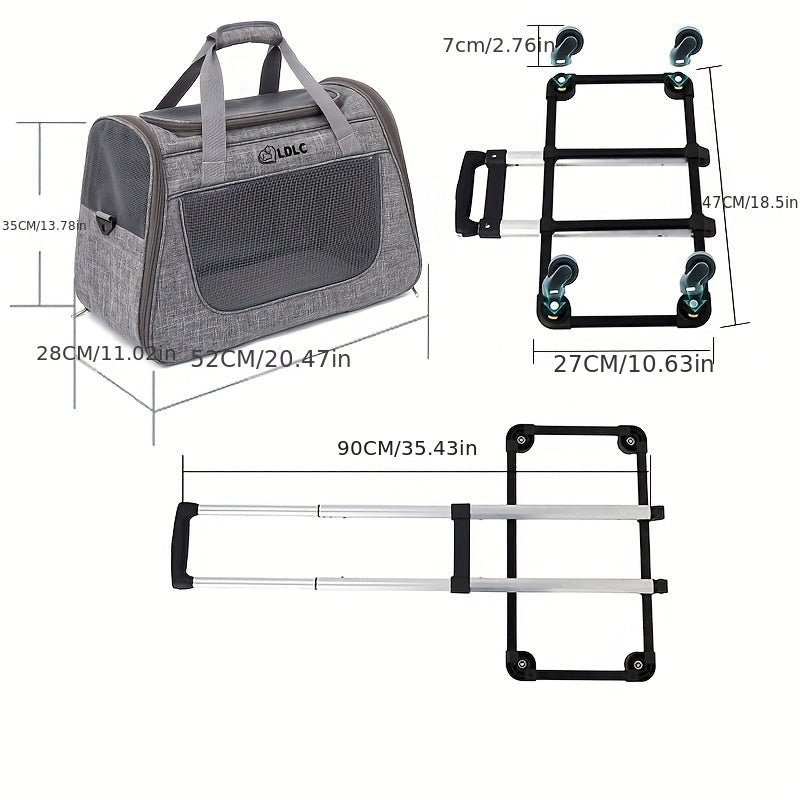 Sac de transport pour animaux 2-en-1 à roulettes - Sac à dos trolley pour chats et petits chiens, sac de voyage amovible, conforme aux normes aériennes, gris clair et rose clair