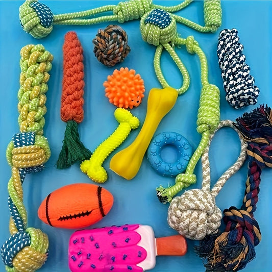 Lot de 3/5/7 jouets à mâcher en corde tressée pour chien - Jouets de dentition pour chiot, pour dressage intérieur et extérieur, pour petits chiens, styles et couleurs aléatoires