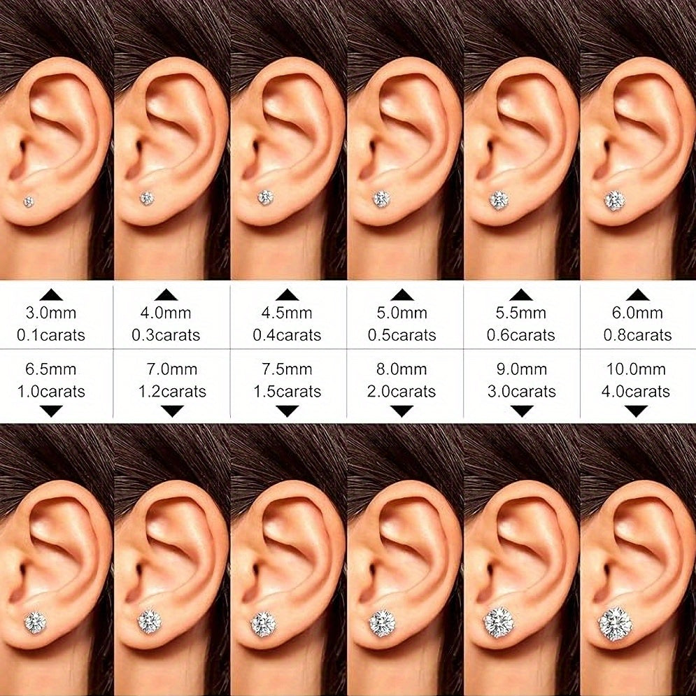 Boucles d'oreilles puces en moissanite, argent sterling 925, couleur D, pureté VVS1, taille ronde, 1 à 4 carats – Bijoux fins brillants pour femmes et hommes, cadeau idéal pour un anniversaire, un mariage, Noël ou une fête.