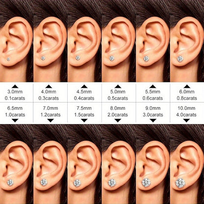 Boucles d'oreilles puces en moissanite, argent sterling 925, couleur D, pureté VVS1, taille ronde, 1 à 4 carats – Bijoux fins brillants pour femmes et hommes, cadeau idéal pour un anniversaire, un mariage, Noël ou une fête.