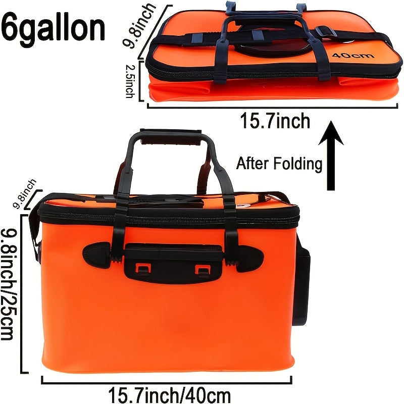 Seau de pêche pliable de 25 L – Conteneur à appâts vivants en EVA, sac de conservation de poissons multifonctionnel et portable pour la pêche à la carpe et en eau douce, cadeau pour homme (bleu/orange)