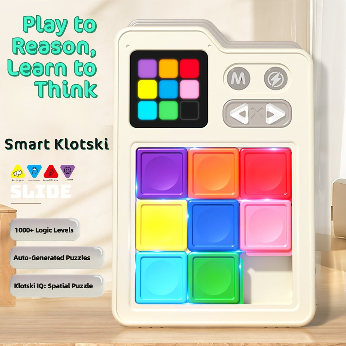 Console de jeu électronique de réflexion Klotski, puzzle Huarong Dao avec effets sonores, plateau de jeu à induction, difficulté progressive, jouet éducatif STIM, cadeau pour enfants et adultes