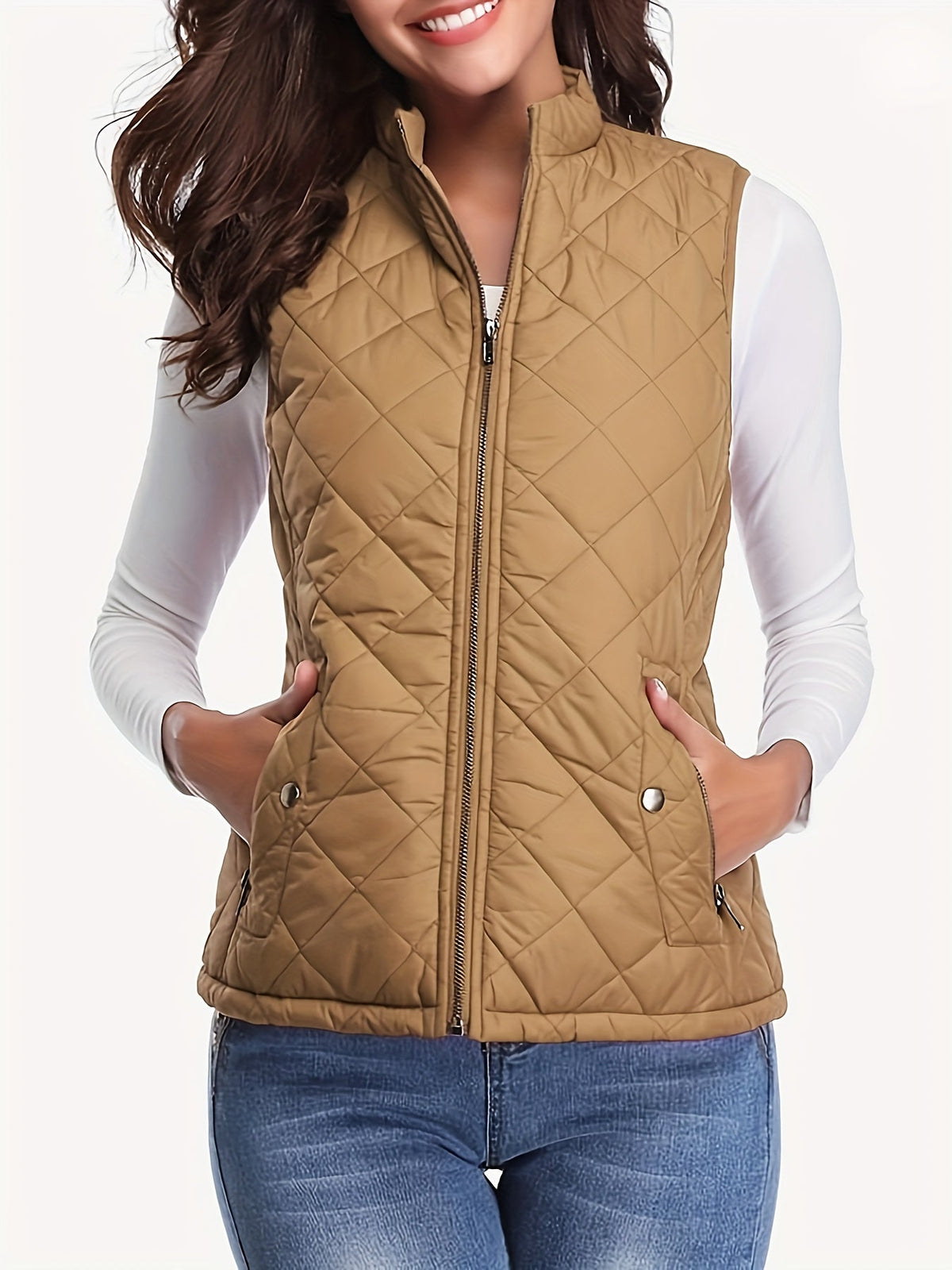 Women's Lightweight Quilted Vest – Stand-Up Collar Zip-Up Sleeveless Jacket 120g Polyester Lined Fall Winter Casual Outdoor Layering Gilet