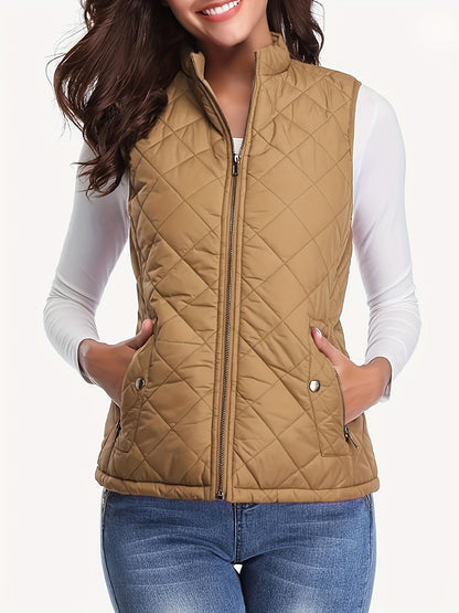 Women's Lightweight Quilted Vest – Stand-Up Collar Zip-Up Sleeveless Jacket 120g Polyester Lined Fall Winter Casual Outdoor Layering Gilet