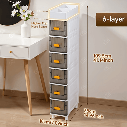 Meuble de rangement fin à roulettes avec tiroirs, organisateur en PP imperméable à 3, 4, 5 ou 6 niveaux pour salle de bain, cuisine, chambre, petits espaces – Tour de rangement étroite
