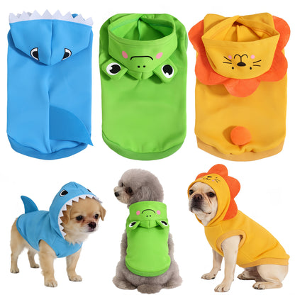 Cute Cartoon 3D Animal Dog Hoodie - Warm Polyester Knit Pet Sweatshirt for Small & Medium Dogs, Newborn Puppies, All-Season Puppy Clothes with Funny Animal Costume Design, Cozy Dog Outfit for Indoor & Outdoor Wear