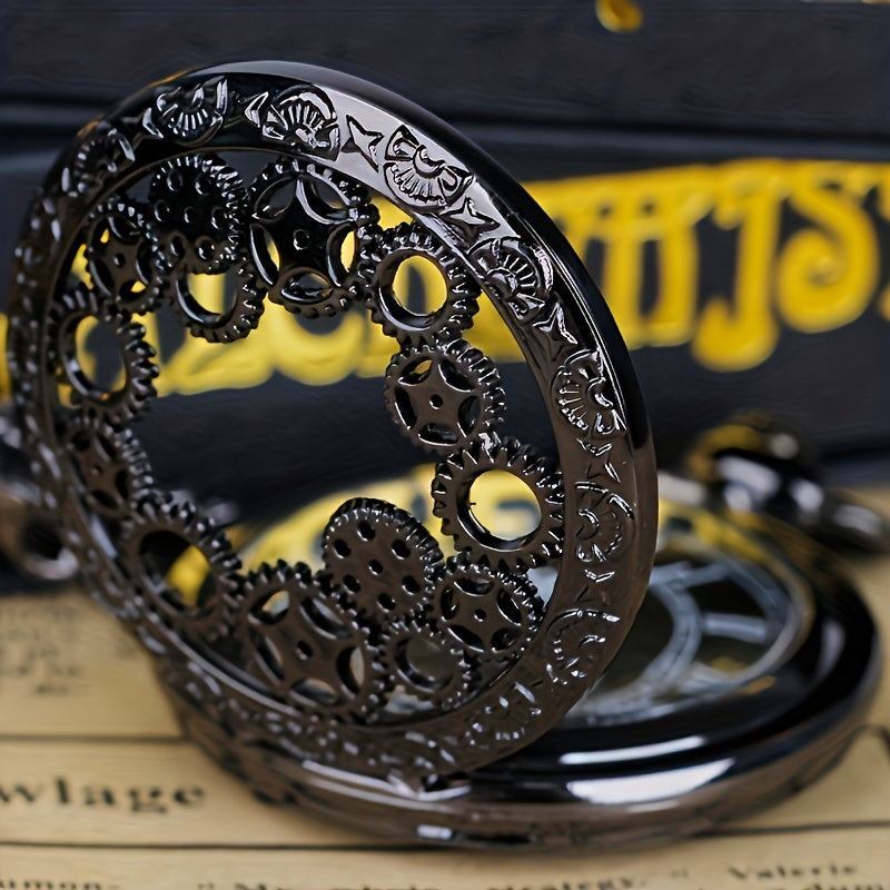 Collier montre de poche à quartz steampunk pour femmes et hommes – Montre pendentif analogique à engrenages creux vintage, collier sautoir, bijou rétro unisexe, cadeau de Noël
